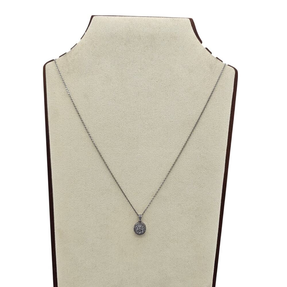 Sterling Silver Round Diamond Pave Pendant Necklace - Picture 4 of 8